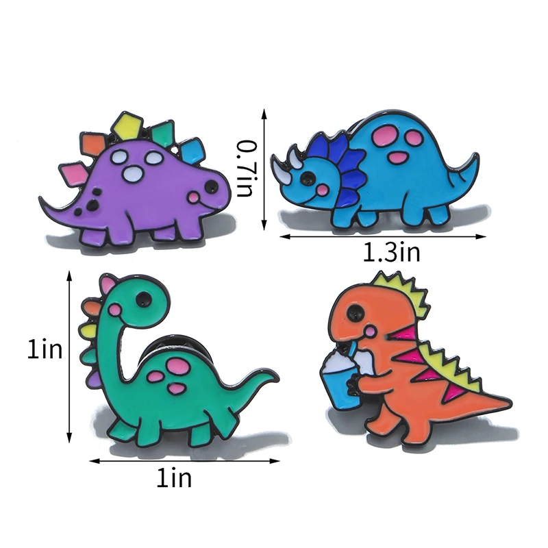 4Pcs/set Cute Dinosaur Shaped Brooches Animal Alloy Badge Buttons for Backpack Clothing Girls Jewelry Gifts