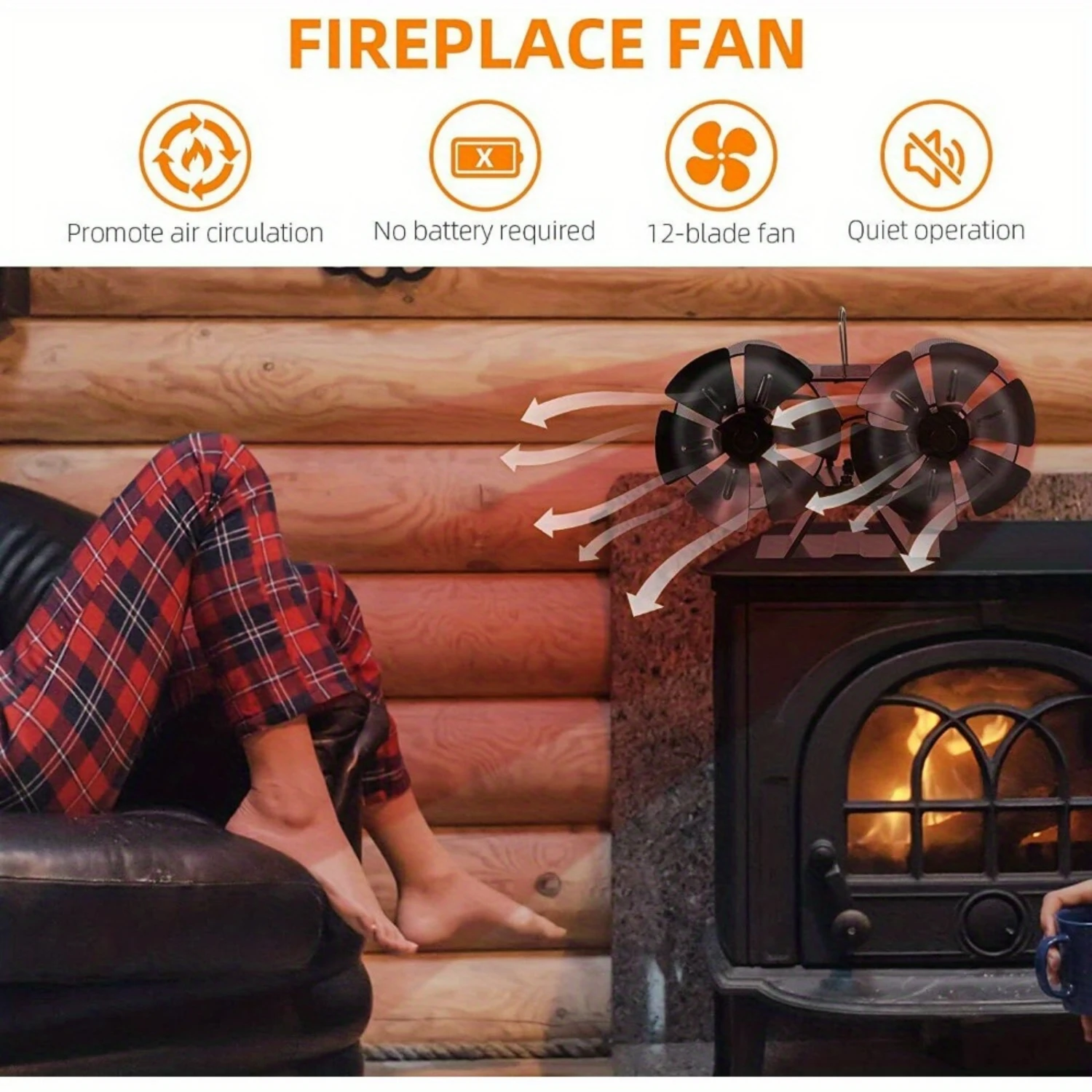 Efficient 12-Blade Dual Head Heat Powered Wood Stove Fan Fireplace with Included Thermometer for Maximum Comfort and Energy Savi