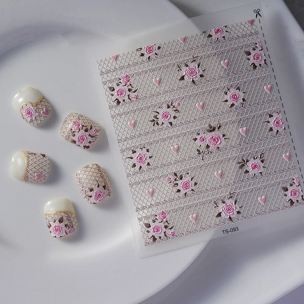 1 Stuks Kant Doek Bloem Zwart Wit Nagelstickers Franse Elegantie 3d Nail Art Design Decals Diy Manicure