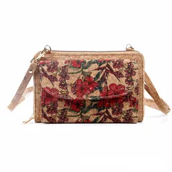 5pcs Crossbody Bag Women Cork Floral Leaf Printing Phone Cross Long Wallet Mix Style