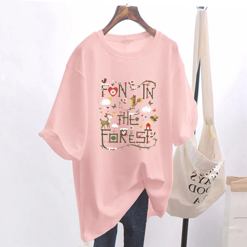 ملابس النساء أنيقة الحلو طباعة الأساسية تي شيرت الصيف عادية فضفاض القطن الخالص قصيرة الأكمام تي شيرت كل مباراة س الرقبة البلوفرات