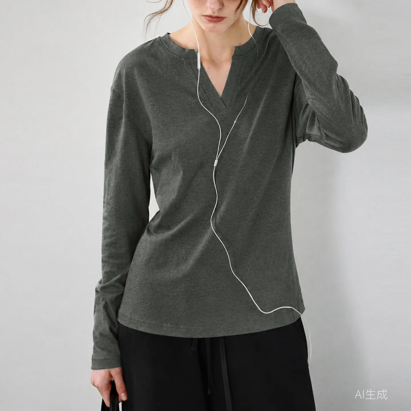Style Long Sleeve Top Regular Fit Casual with Henley Neck Cutting Long Sleeve Shirts Travel Middle Aged Youth Autumn for Women