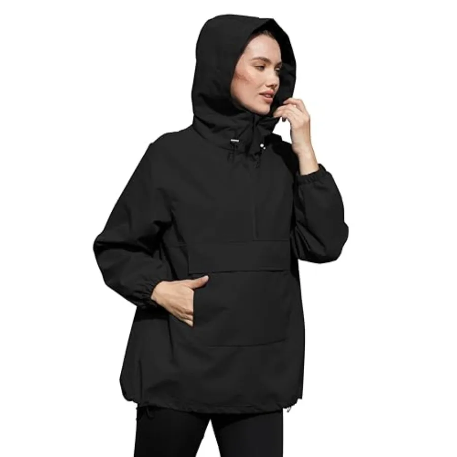 

PESION Womens Packable Waterproof Raincoat Lightweight Rain Jacket Running Cycling Hiking Windbreaker Pullover Jackets