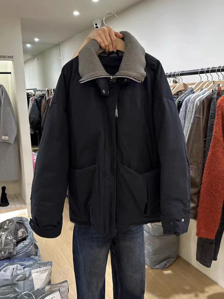 Coreano Sle Donna Du down Jaet Caldo lavorato a maglia Patchwork Colletto Cerniera ket Cappotto Lungo Sve Regular Fit Abbigliamento quotidiano