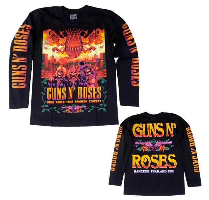 Camiseta de Manga Longa Impressa em 3D Guns N' Roses para Homens e Mulheres no Outono e Inverno, Apresentando Música Rock Europeia e Americana