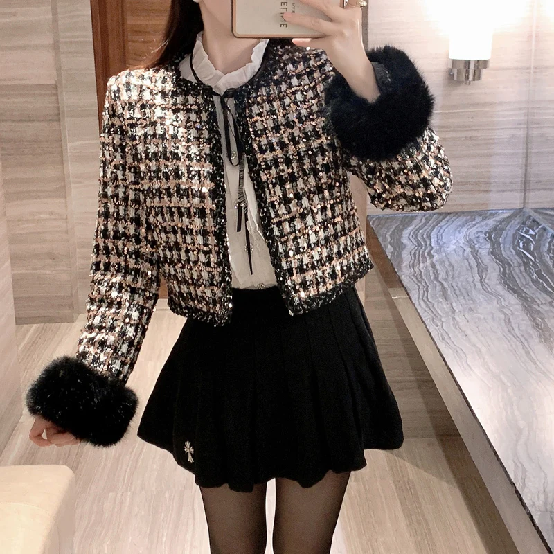 2024 autun winter Lady Short Coats For Women Casual Tweed Jackets Elegant Fashion Outerwears Chaquetas Casaco abrigos de mujer