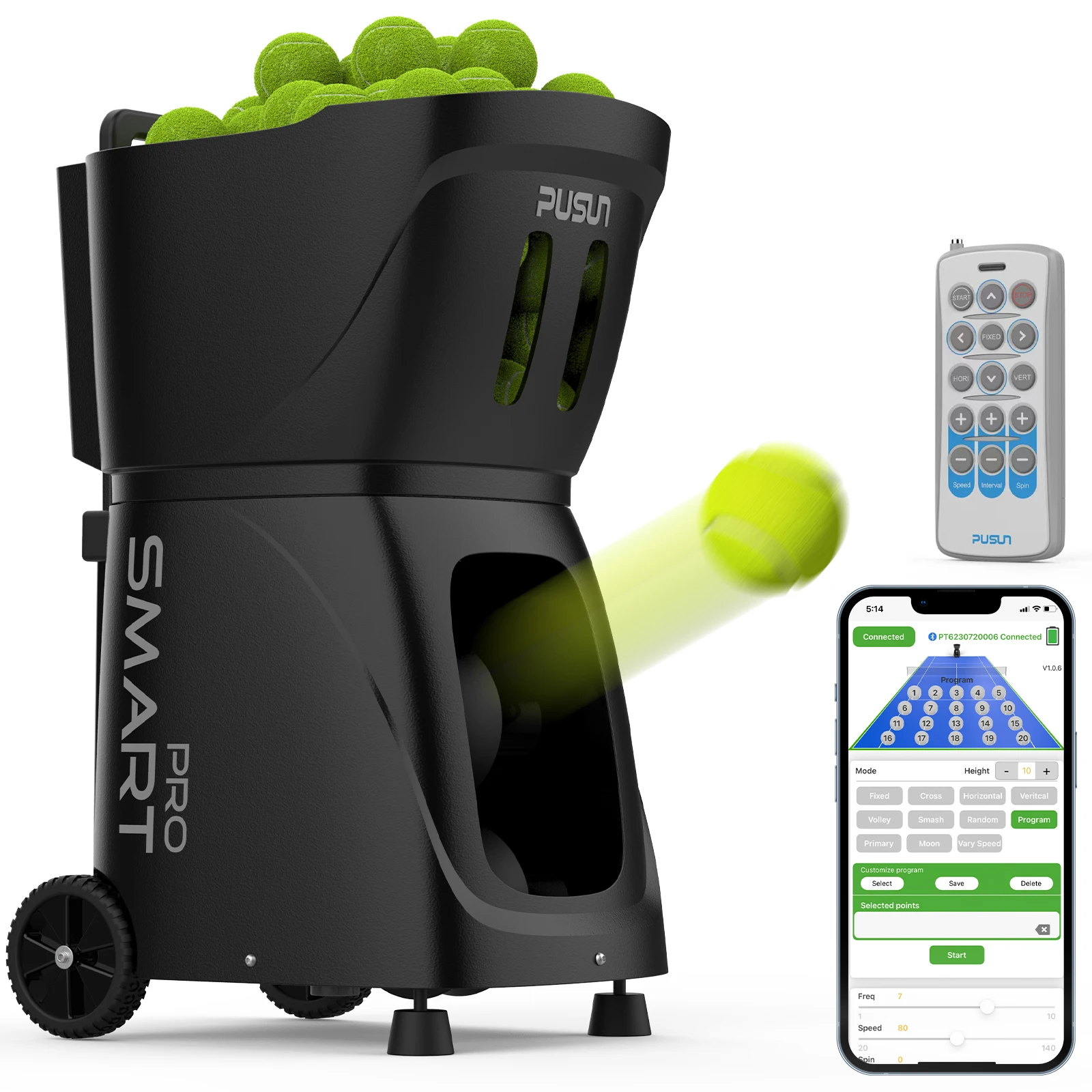 PUSUN Smart Tennis Ball Machine With Multiple Training Modes & Oscillation For All-Level Players