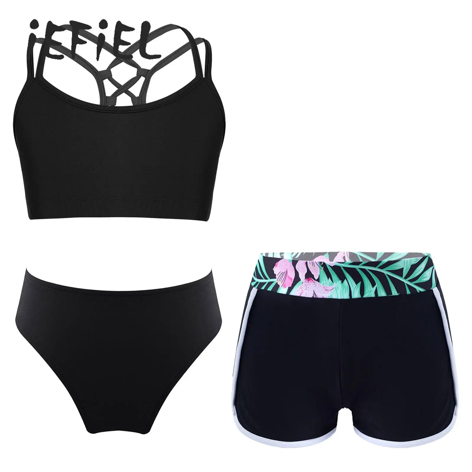 

Girls Swimsuits 3 Piece Tankini Bathing Suit Set Sun Protection Swimwear with Shorts Beach Tankini Bikini Briefs Sets Beachwear