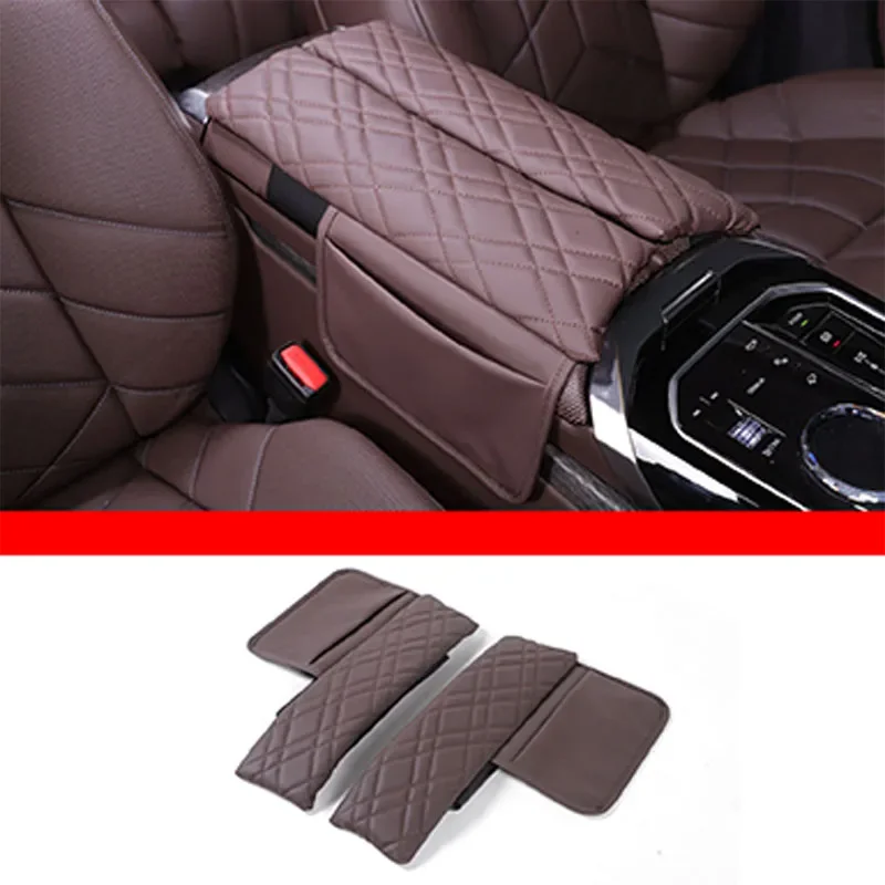 For BMW 7 Series G70 2023+ Car Center Console Armrest Box Protective Cover Plaid Leather Interior Accessories