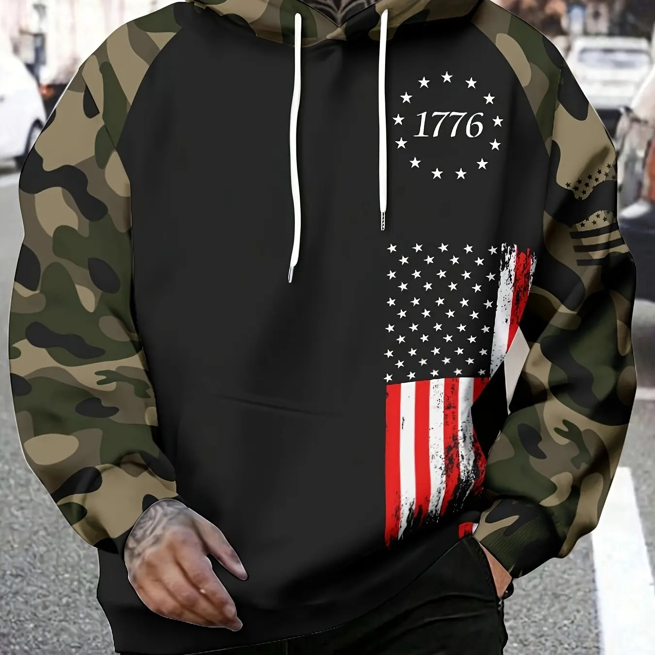 American Sweatshirt For Men Casual Men's Hooded Sweatshirt American Flag Long Sleeved Hoodies Tops Autumn Winter Men's Clothing