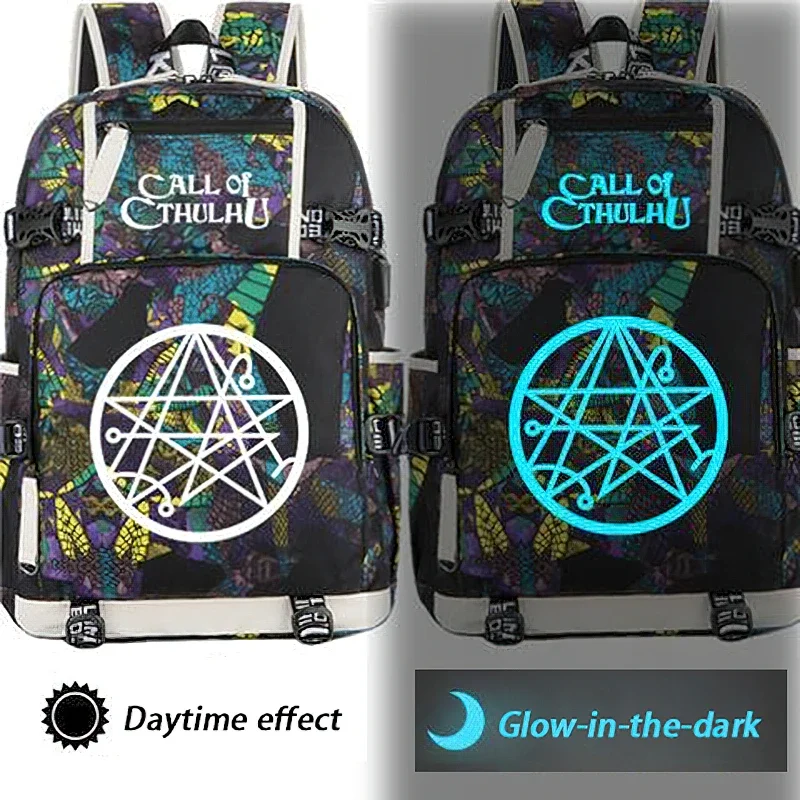 With USB Port, Glow-in-the-dark, Cosmic Horror Lovecraftian Black Grey Red Blue, Cthulhu Mythos School Bags Backpacks Girls Boys
