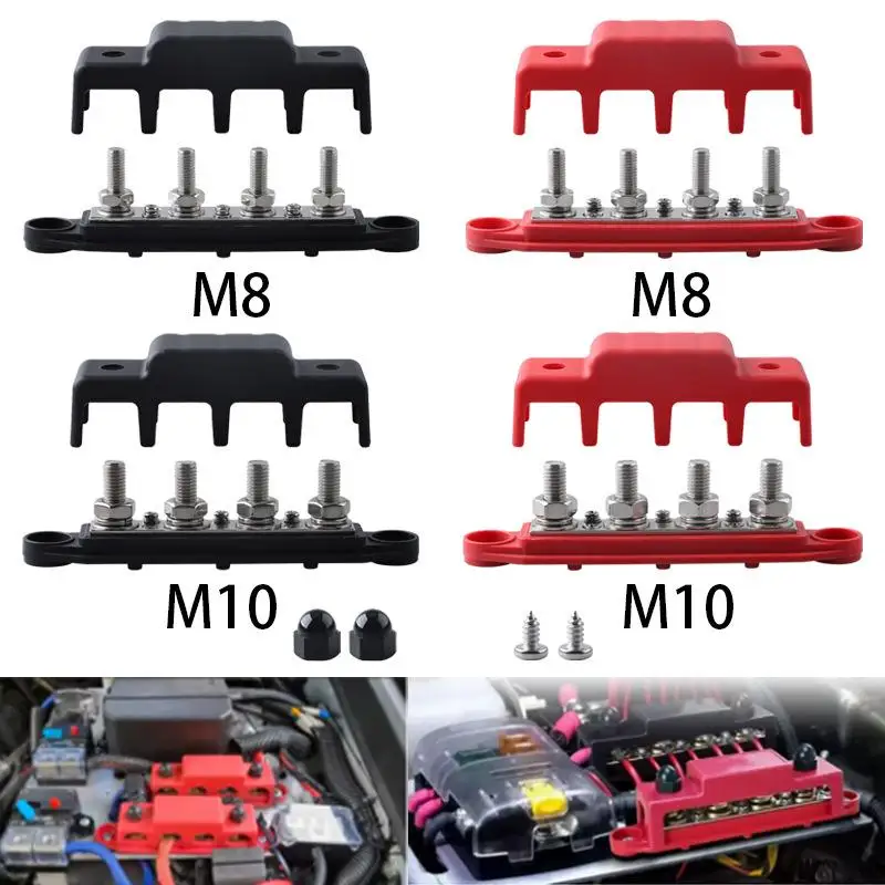 1 Set Positive Negative M8 M10 Bus Bar Terminal Battery Power Distribution Block With Cover 12V 24V 48V 250A For Boat RV Truck