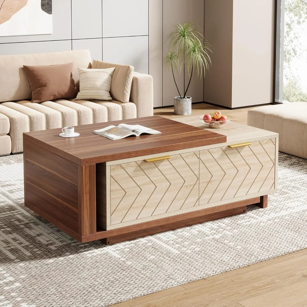 Adjustable Extendable Coffee Table With 2 Drawers, 42-65 Length Reversible Center Table Storage For Living Room With