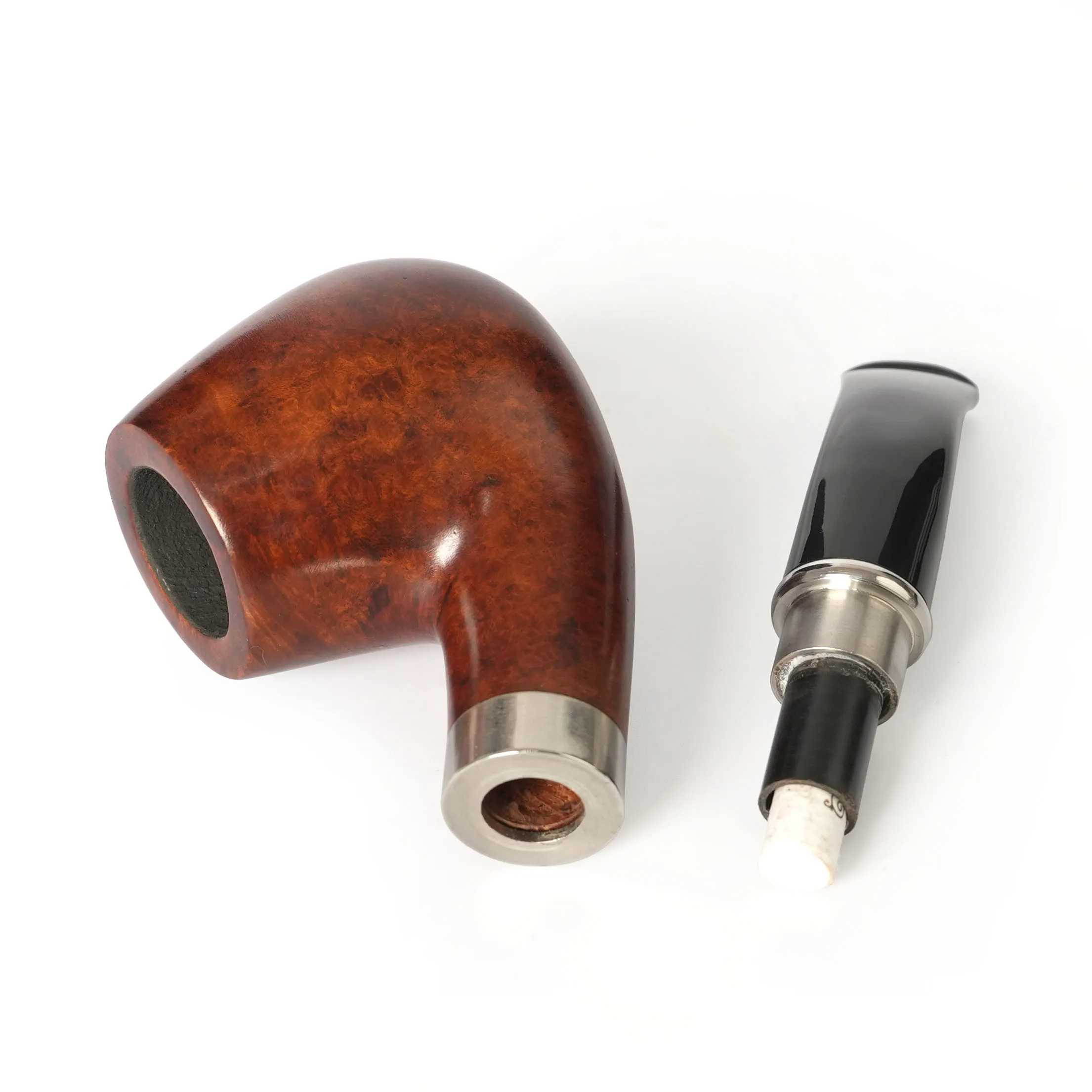 JIBILL briar tobacco pipe set, 9mm pipe channel, metal ring fixed on mouthpiece, classic wood pipe with cleaning accessories