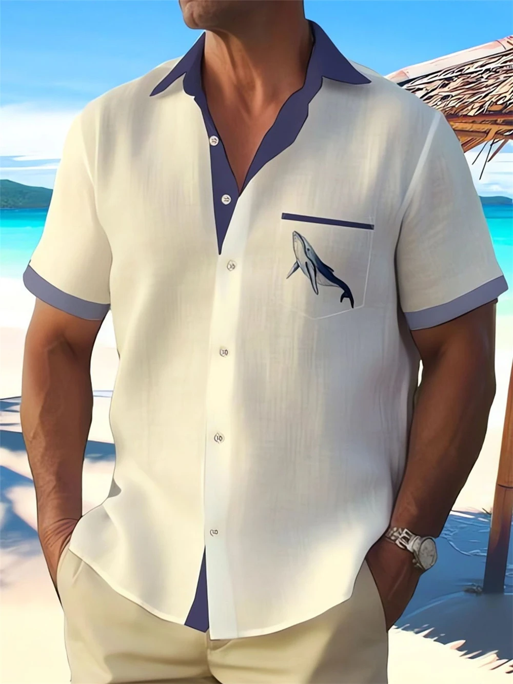 Solid Color Hawaiian Style Printed Summer Shirt Men's Shirt Casual Fashion Street Short Sleeve Beach Holiday Men's Button Shirt