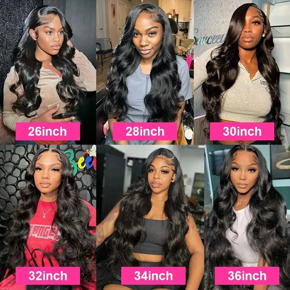 Body Wave Lace Frontal Human Hair Wig 13x4 30 32 inch Natural Black Peruvian Hair Wigs Special 180% Density For Women