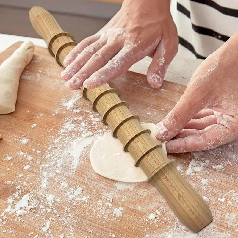 Dough Rolling Pin Multi-purpose Baking Dough Rolling Pin Threaded Dough Pasta Rolling Pin Home Pastry Baking Beechwood Rolling