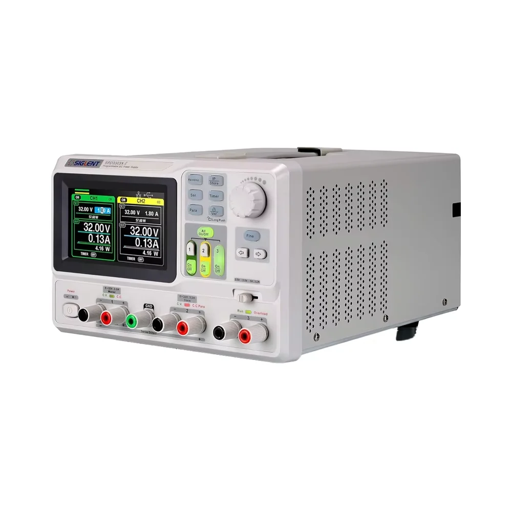 Fuente de Alimentación CC Lineal Programable de 3 Canales Siglent SPD3303X-E, 32V 3.2A, Salida Ajustable, 220W de Potencia Total, Uso Industrial, Alta