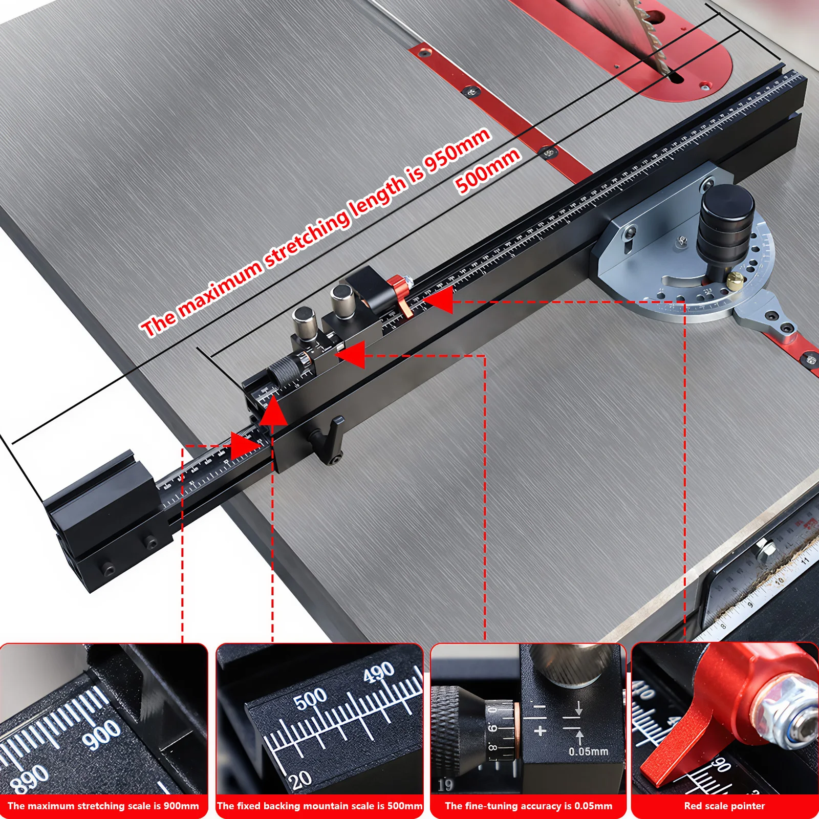 

Precision Miter Gauge Adjustable Table Saw Precision Miter Gauge System Standard Slot 3/4 X 3/8 Inches for Woodworking
