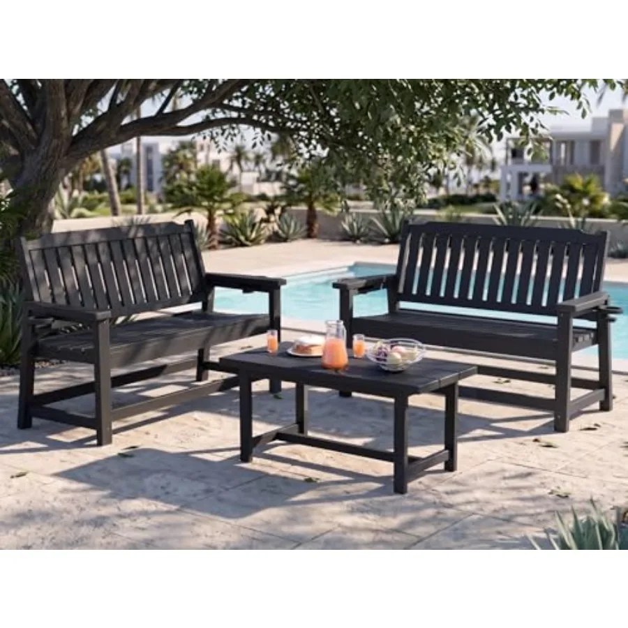 

48" Outdoor Bench Set of 2 HDPE Weatherproof Porch Bench 2-Person Garden Benches with 660 Lbs Waterproof Patio Benches for Outs