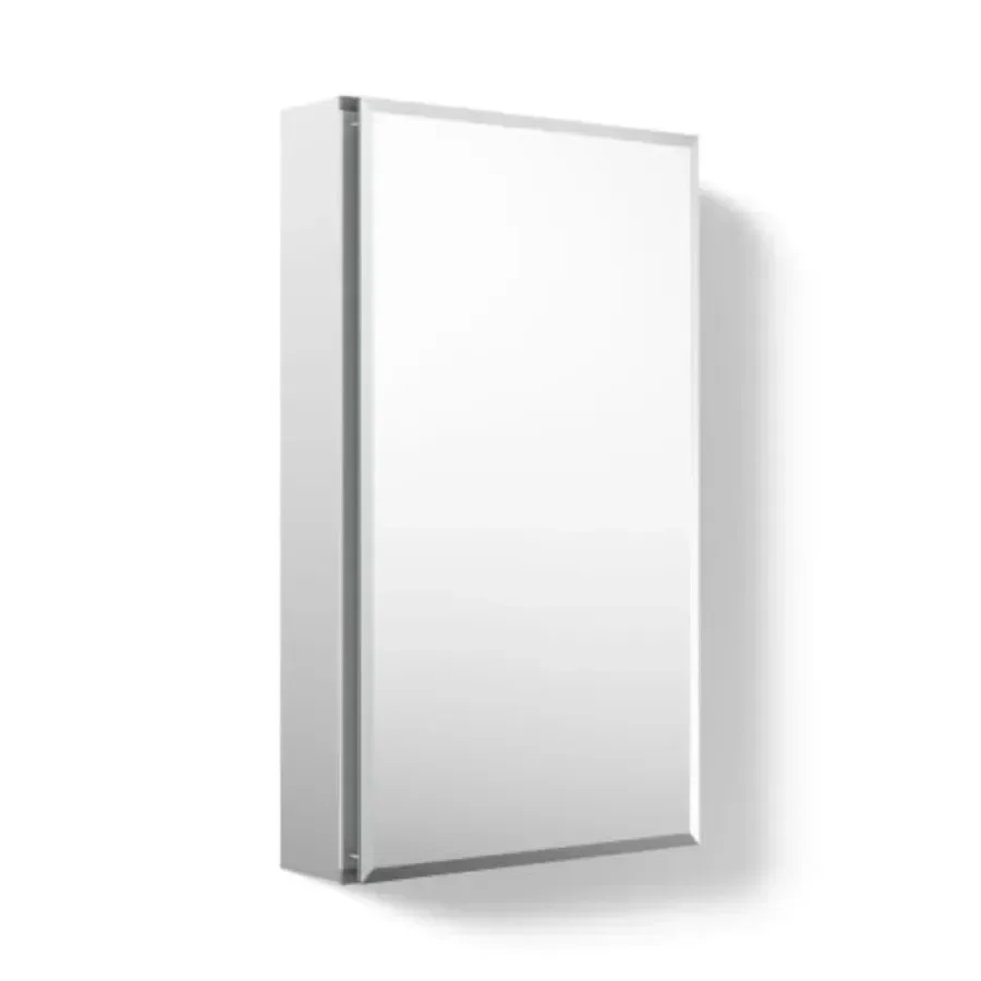 Bathroom medicine cabinet with frameless mirror, tempered glass, silver, adjustable shelves and beveled edge for modern bathroo