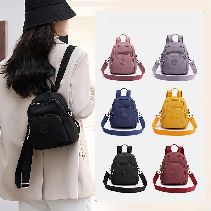 Korean Fashion Women Rucksack Casual Commute Mini Backpack Solid Colour Versatile Two-shoulder Bag Waterproof Nylon Shoulder Bag