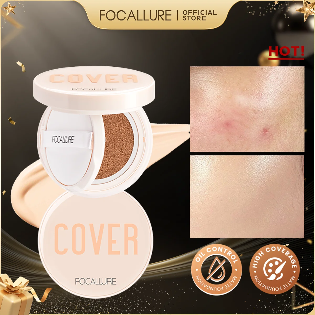 FOCALLURE 에어 쿠션 매트 페이스 파운데이션 컨실러 오일 컨트롤 오래 지속되는 모이스춰 라이징 BB CC 크림 페이스베이스 메이크업 화장품
