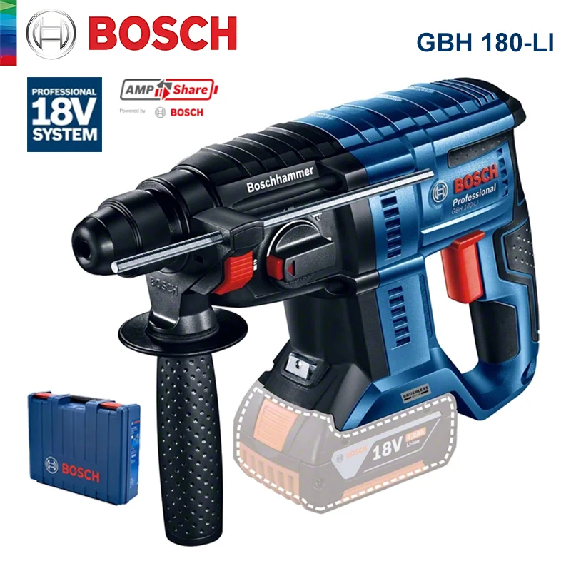 

Bosch GBH 180-Li Cordless Hammer Drill 18V Brushless Electric Impact Driller 2J 3mode Hammer Drill Power Tool for Concrete Steel