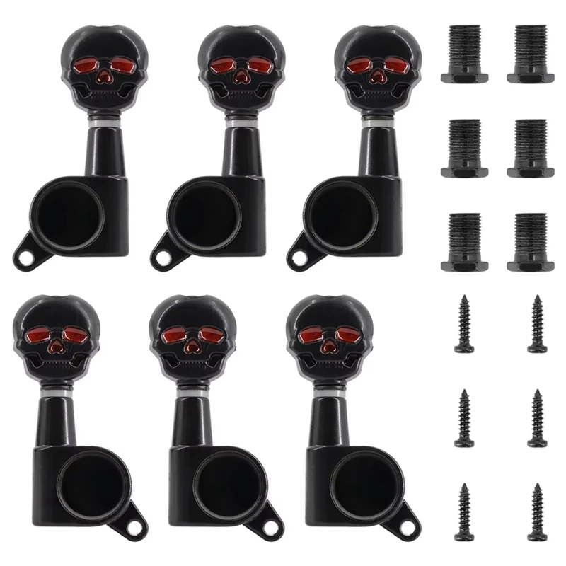

Hot 6PCS Skull Head Guitar Tuning Peg Metal Machine Head Tuners Electric Guitar Replacement Parts