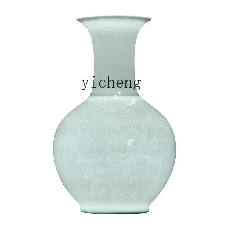ceramic vase ornament Jingdezhen hand-painted thin tire half knife mud flower arrangement new Chinese living room wine