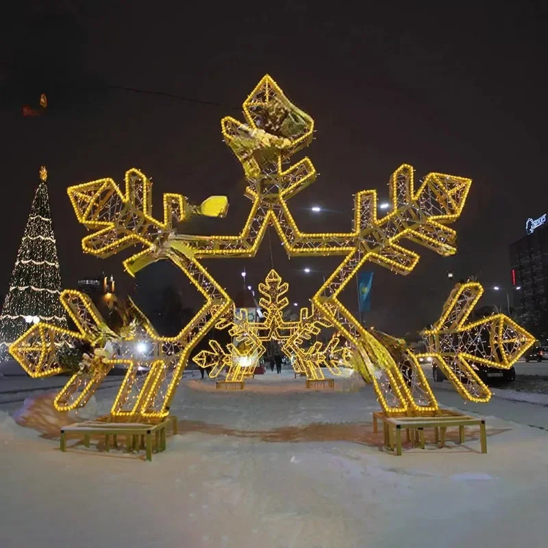 3D Ornament Outdoor Festival Lighting Christmas Commercial Decorations Large 3D Snowflake Motif Led Street Lights