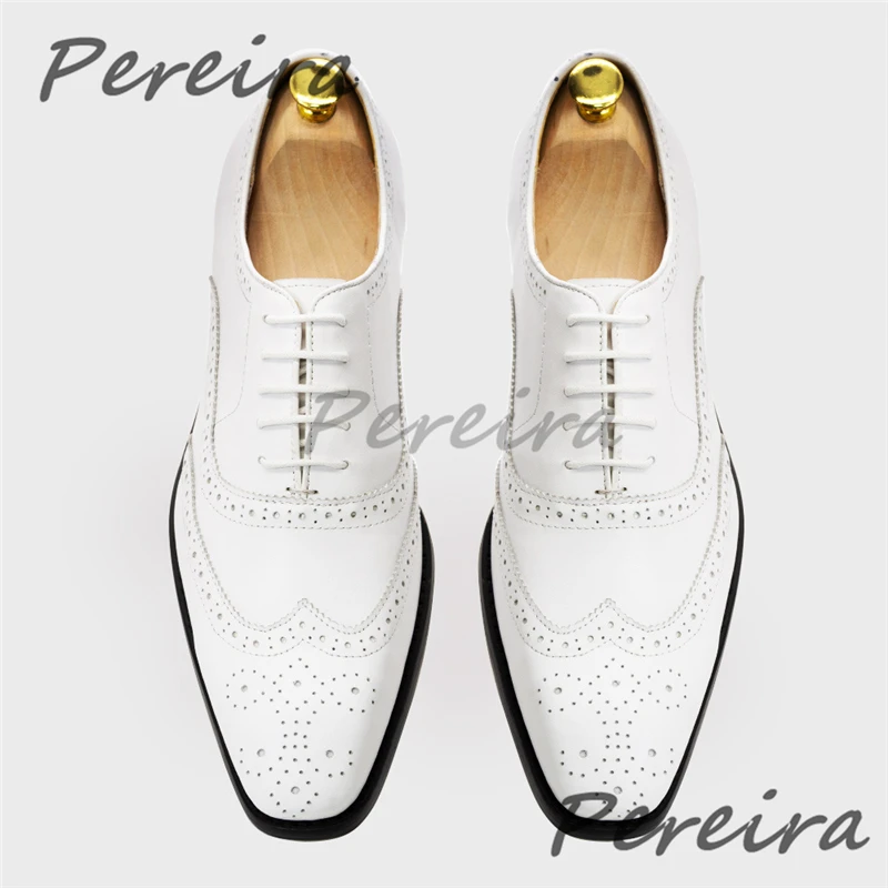 

White Genuine Leather Men Shoes British Style Pointed Toe Lace Up Breathable Oxford Shoes Summer Trend Party Wedding Dress Shoes
