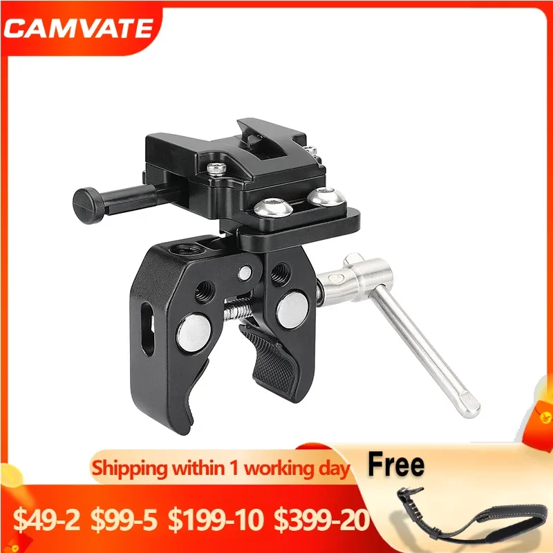 CAMVATE Mini V-Lock Battery Adapter V Mount Quick Release Plate + Universal Super Crab Clamp For DSLR Camera Battery