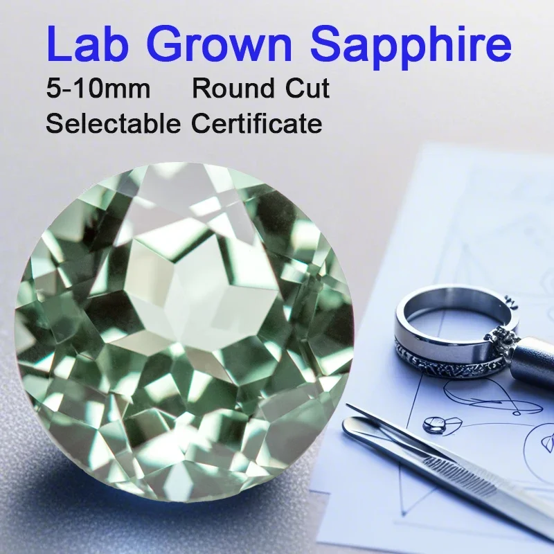 

Lab Grown Sapphire Loose Stone Round Shape Green Color 5-10mm Charms Beads For DIY Jewelry Making Selectable AGL Certificate