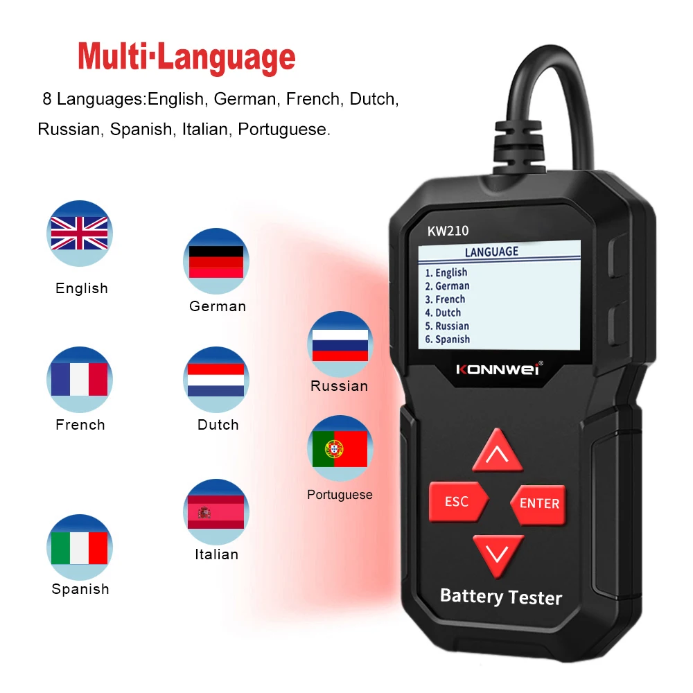 KONNWEI KW210 12V Car Battery Tester 100-2000 CCA Car Battery Analyzer with Printer Multilingual/KW208/KW510/KW650/KW310/KW850