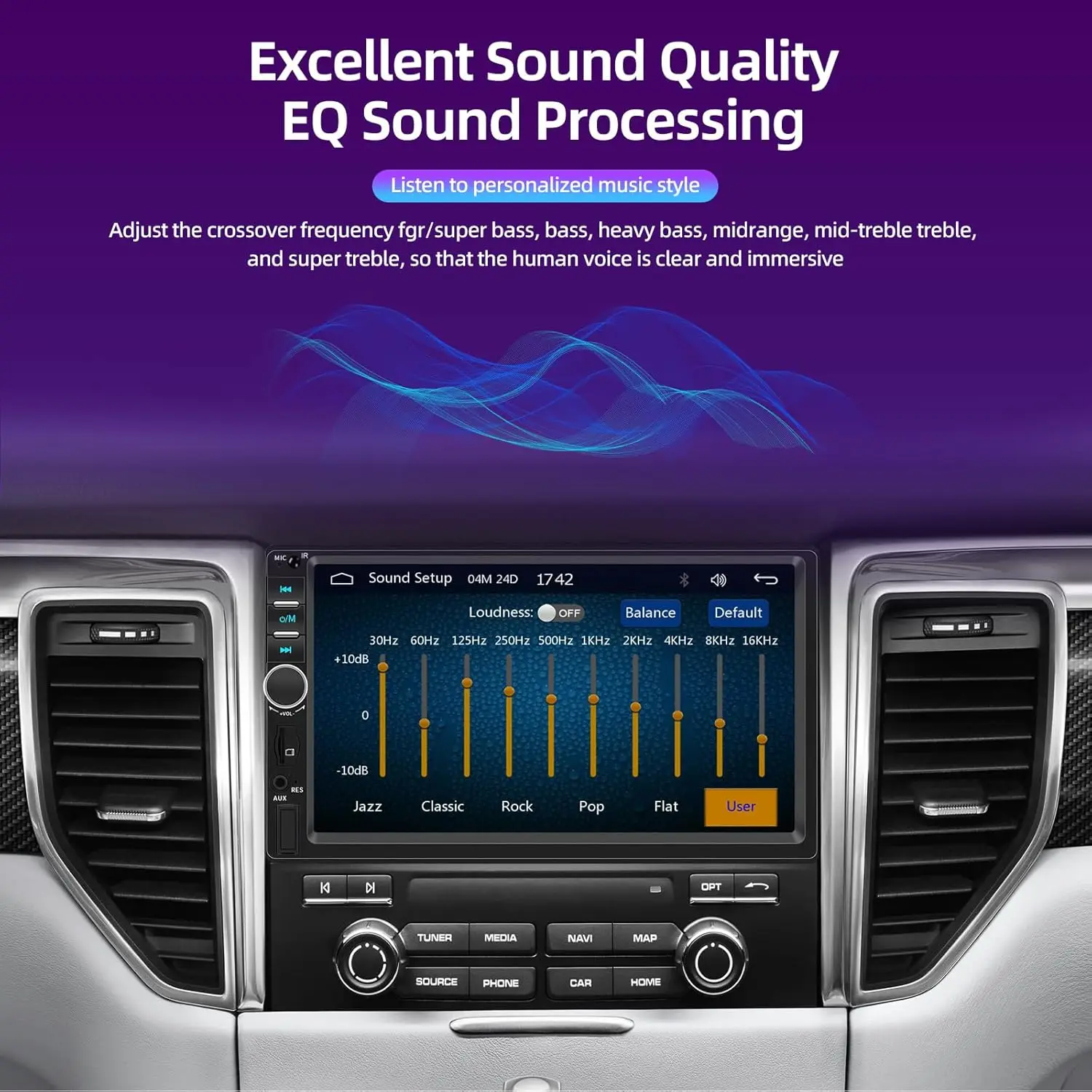 Estéreo para carro HD de 7' com CarPlay, Android Auto, câmera de backup, Bluetooth, rádio FM, USB/AUX