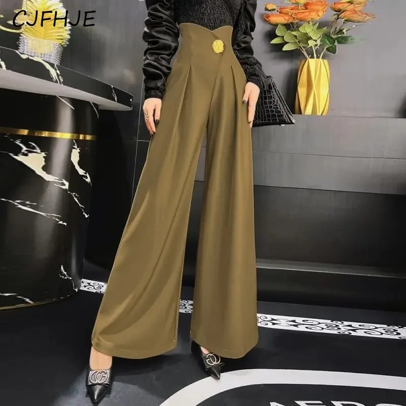 

CJFHJE Women's Fashion Temperament Wide Leg Pants Korean Loose Commuting Straight Tube Slim High Waist Suit Versatile Pants