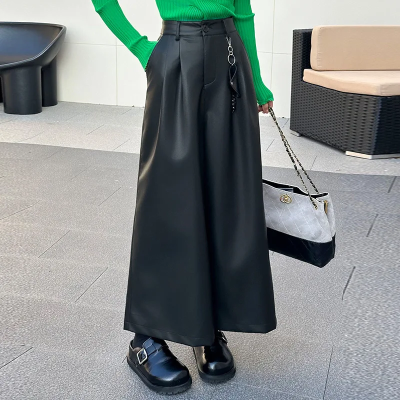 Женские кожаные брюки с высокой талией и драпировкой, повседневные утягивающие брюки