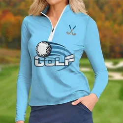 2024 new Women Golf Long Sleeve polo TShirt Clothing Quality Slim Golf  Zipper style Apparel Sports Wear Tennis Baseball Clothes