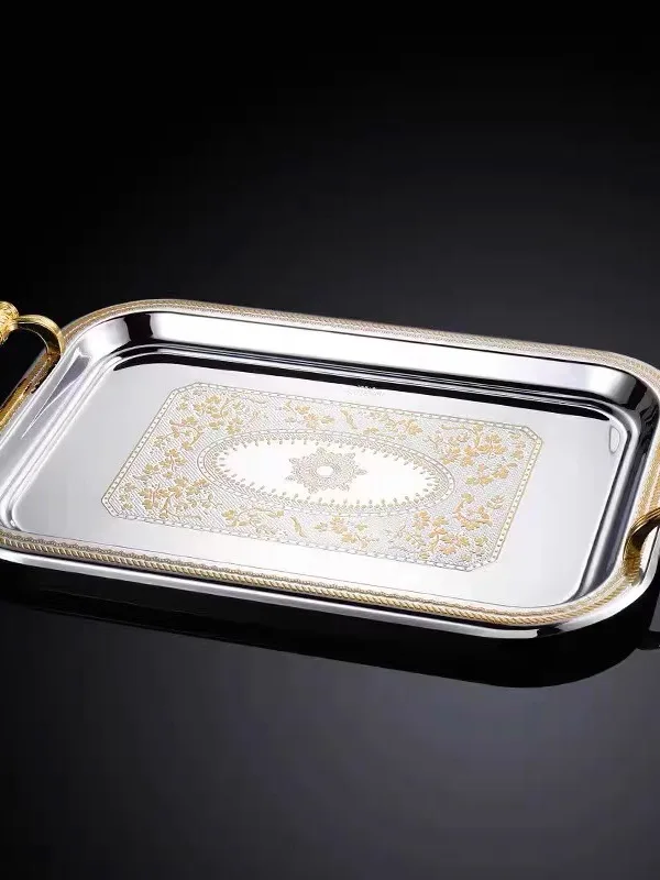 

Hotel Restaurant Wedding Catering Serving Tray Metal Rectangular Shape European Style for Banquet Dinner Party BBQ Tea Service