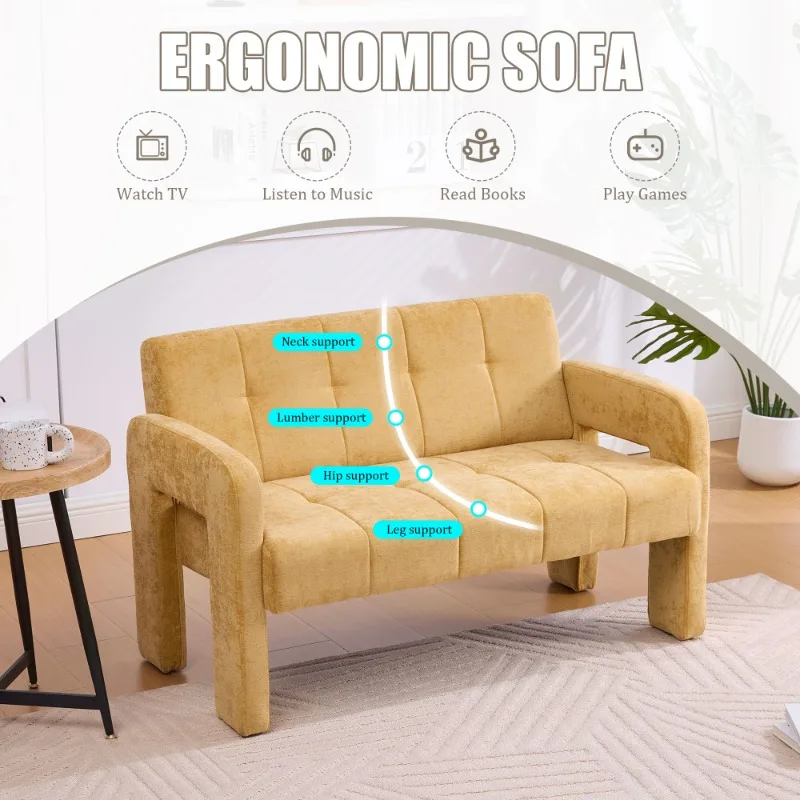 أريكة مخملية صفراء بمقعدين، أريكة منجدة حديثة مع خياطة مفصلة لغرفة المعيشة وغرفة النوم والأثاث المنزلي