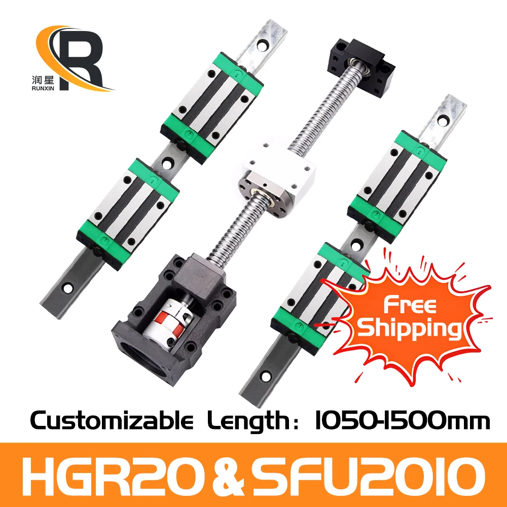 

RXTNC Ball Screw Kit SFU2010+HGR20 linear guide Kit with 4pcs HGH20CA HGW20CC Slider Blocks L1050-1400mm+HM15-57 For CNC Part