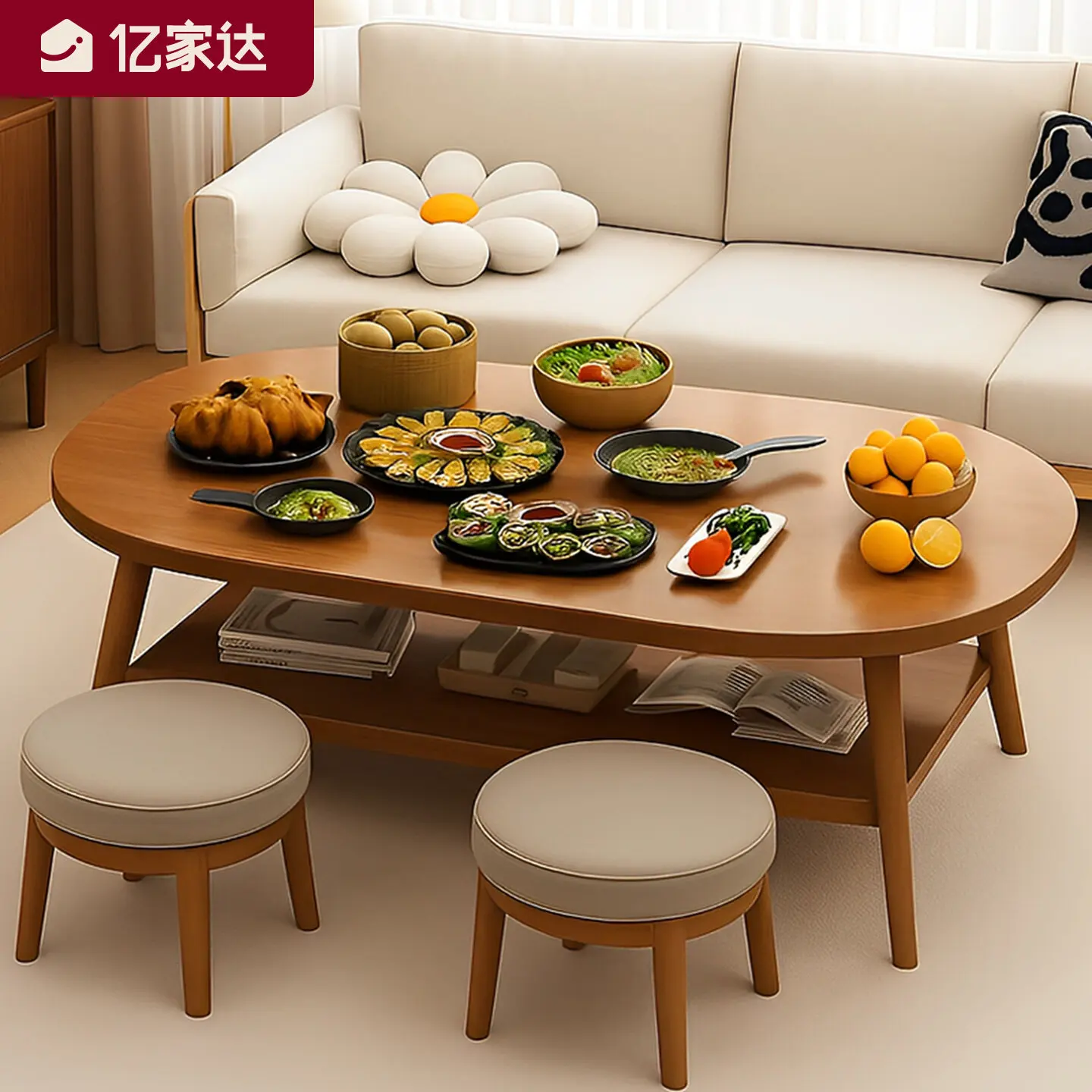 

Журнальный столик Обеденный стол Интегрированный двойного назначения Маленькая квартира Прокат дома Овальный обеденный столик