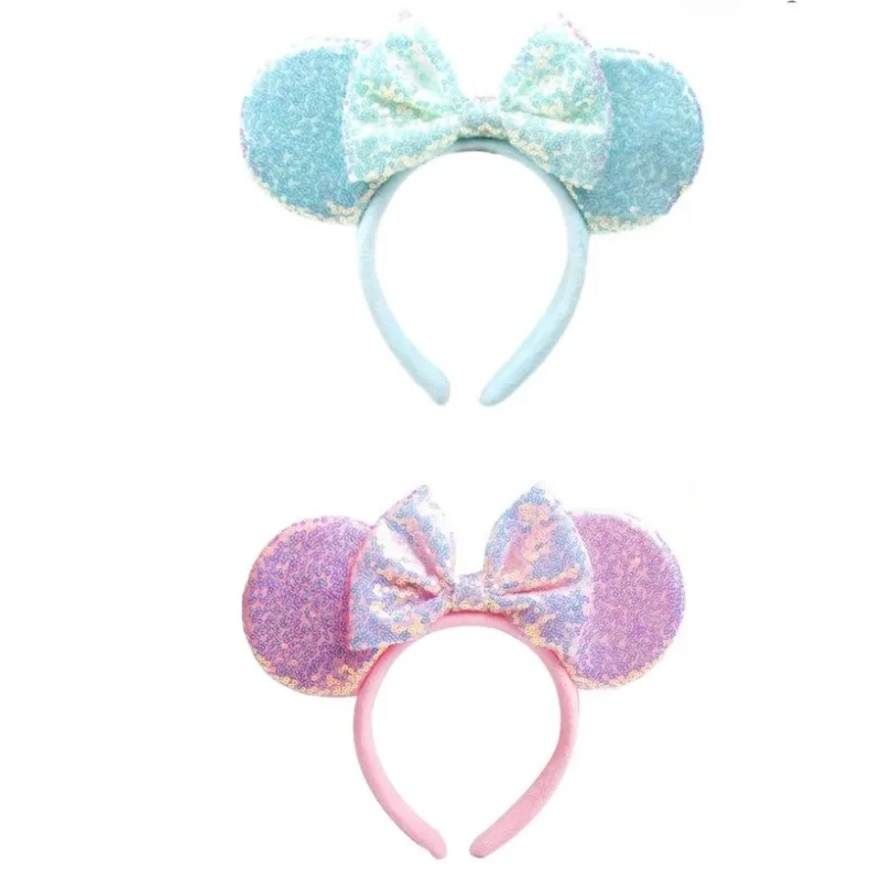 قطعتان من عصابات رأس آذان الفأر الوردي مع أقواس لامعة ترتر للفتيات والنساء أزياء تنكرية للحفلات اللامعة وإكسسوارات الرسوم المتحركة #1