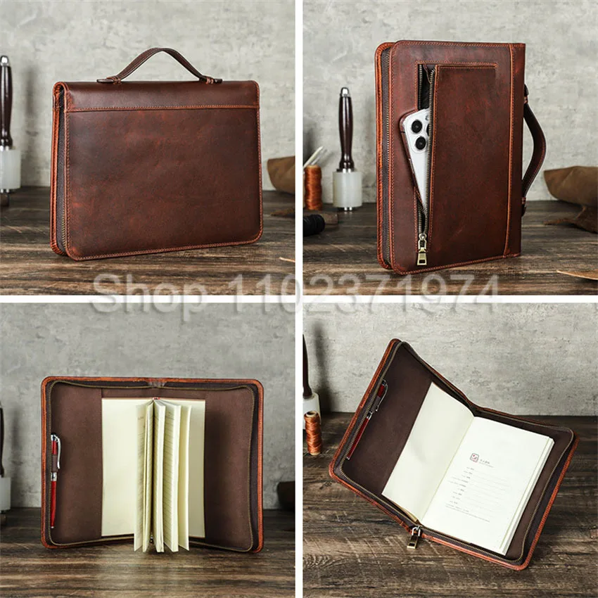 Retro Leather Zipper Clutch A5 Book Cover Journal Office Diary Travel Notebook Cover Case Protector Sleeve for School office