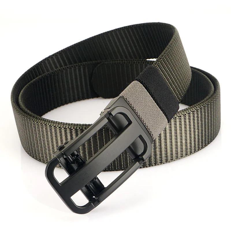 New Men's Toothless and Perforated Automatic Buckle Nylon Belt for Youth Leisure, Simple Double sided Dual purpose Pants
