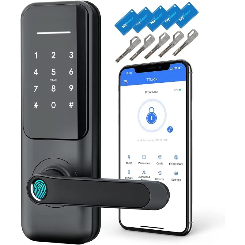 Keyless Fingerprint Smart Door Lock and Handle - Keypad Entry, Electronic Passcode for Front Door US(Origin)