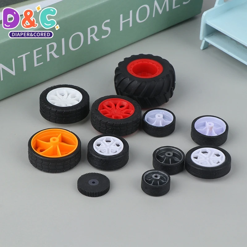 10Pcs PC Toy Wheel Rubber Rim Tyres DIY Mini Technology 4WD Colorful Tires Hole Dia 2mm 2.5mm 3mm for RC Model Cars Toycars Part