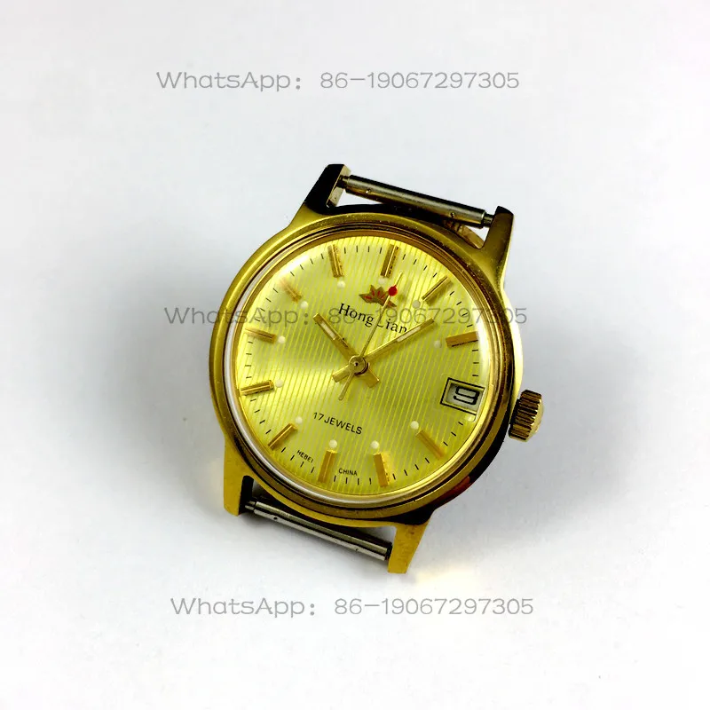 

Original stock, Shijiazhuang Watch Factory, Honglian brand single calendar yellow shell yellow surface diameter 33 mm free strap