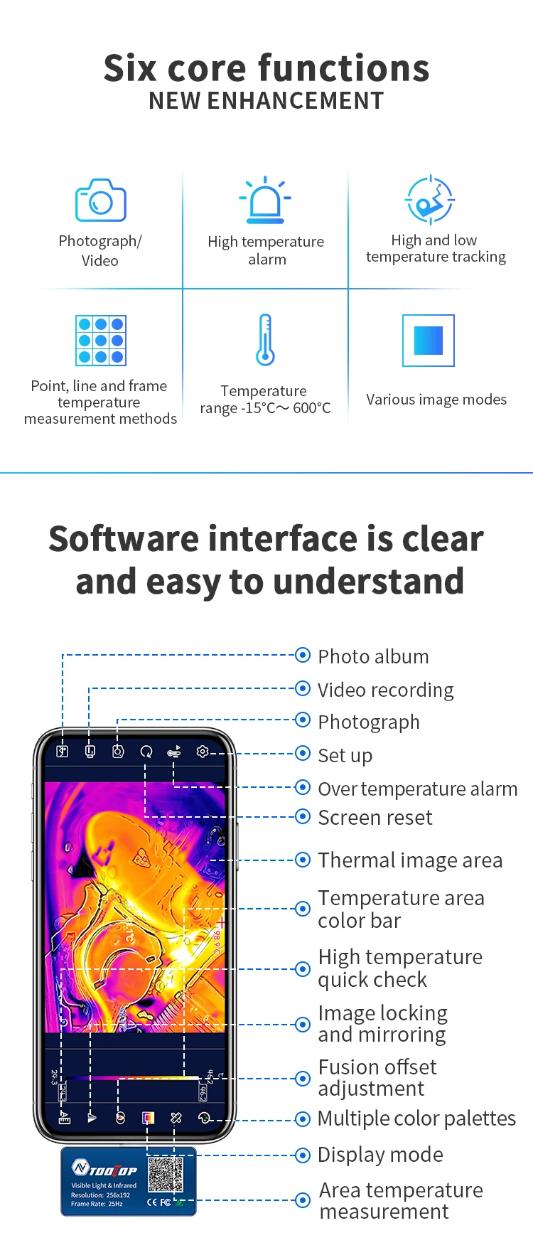 TOOLTOP T7PRO 256*192 Android Mobiles Wärmebildgerät mit Sichtlicht-Fusion 25Hz Wärmebildkamera zur Leckageinspektion von Rohrleitungen – Detail 2